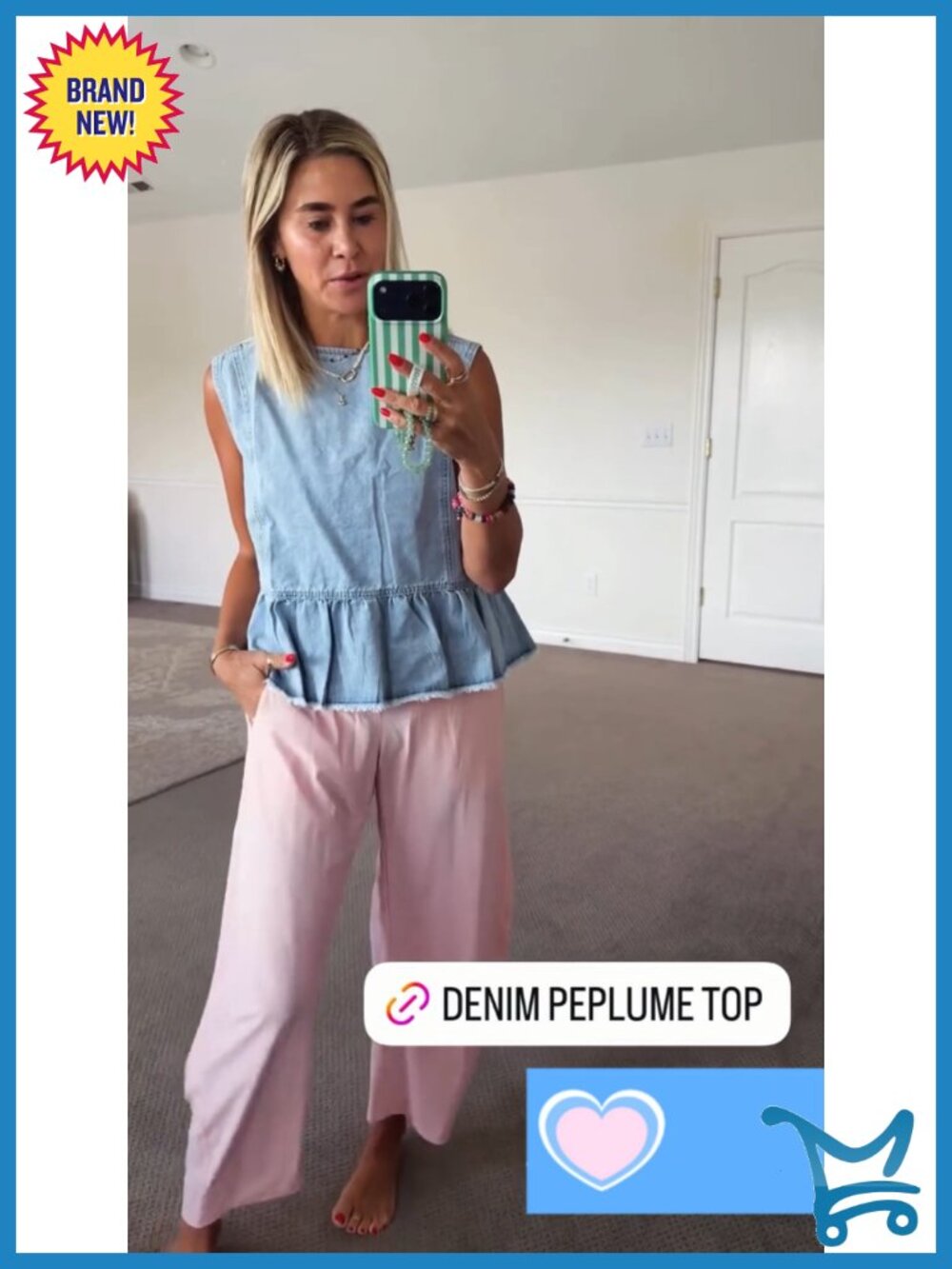 Sleeveless Denim Vest Button Back Crew Neck Ruffle Hem Swing Y2K Top - Picture 6 of 6